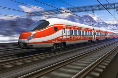 Modern high speed train with motion blur clipart