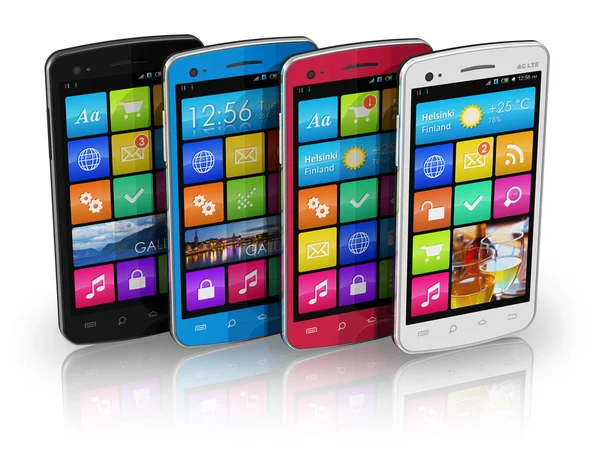 Conjunto de teléfonos inteligentes de pantalla táctil a color — Foto de Stock