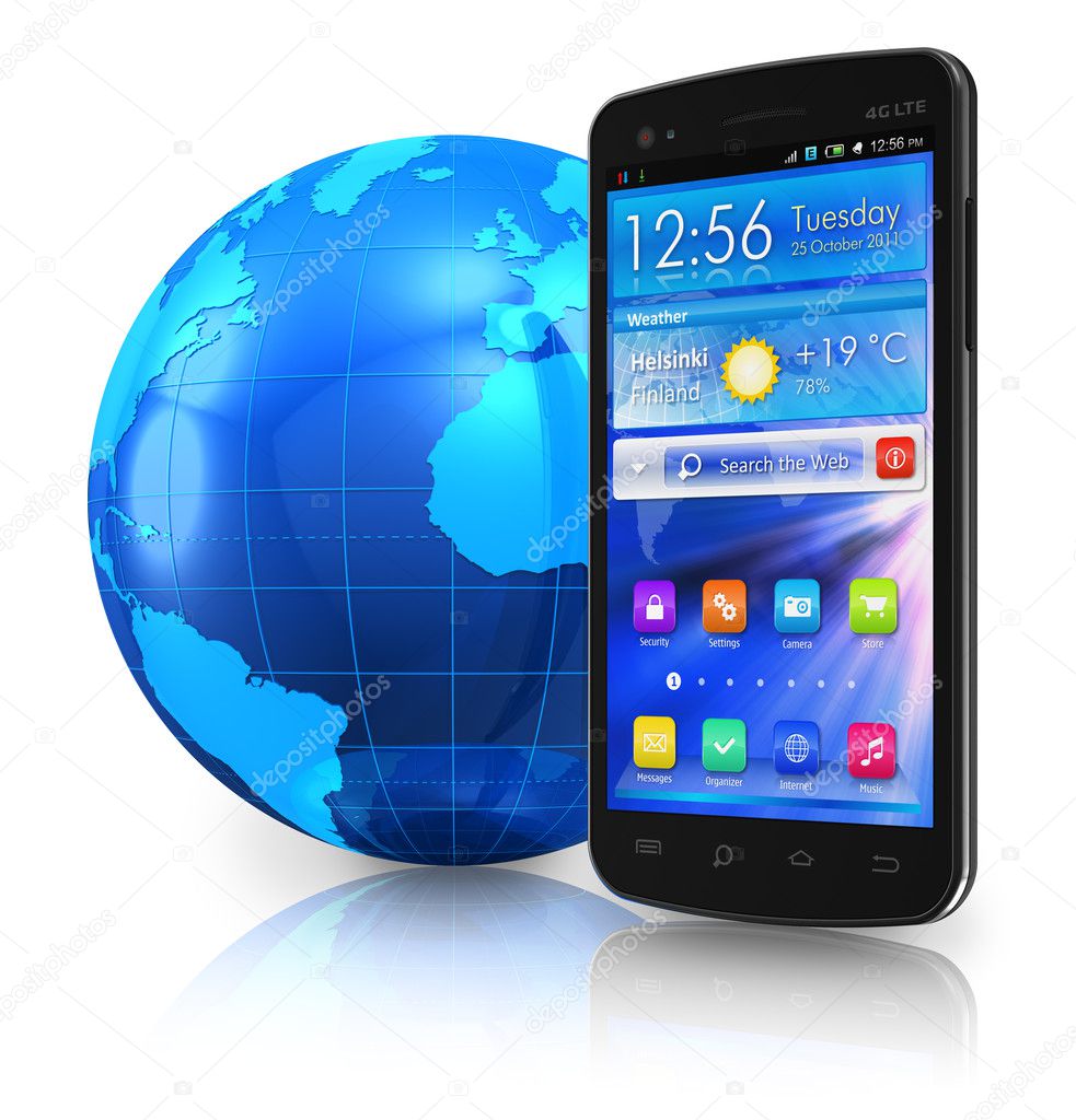 Touchscreen smartphone and Earth globe