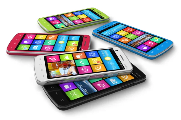 Set of color touchscreen smartphones — Stock Photo, Image