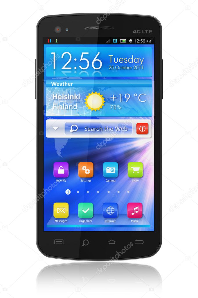 Black glossy touchscreen smartphone