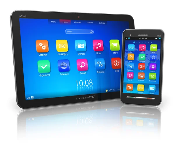 Tablet PC y smartphone con pantalla táctil —  Fotos de Stock