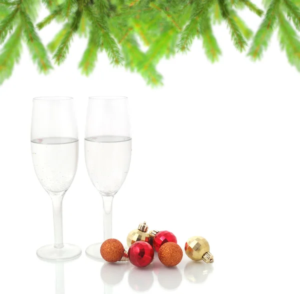 Bolas de Navidad y champán — Foto de Stock