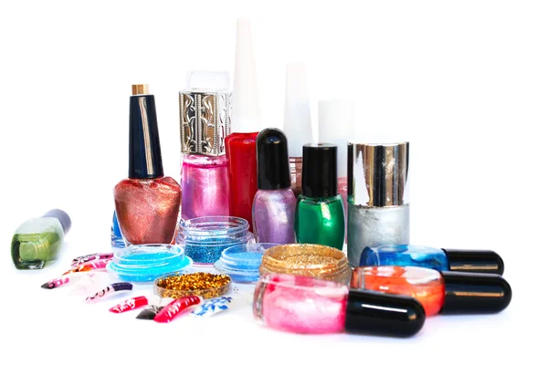 Nail polishes and glitters — Stock Photo, Image