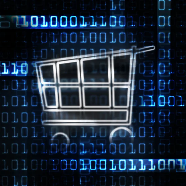 Cesta de compras en línea y código binario — Foto de Stock