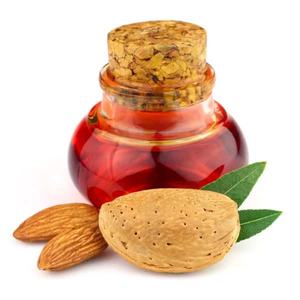 Almonds oil with kernel — Stock Photo, Image