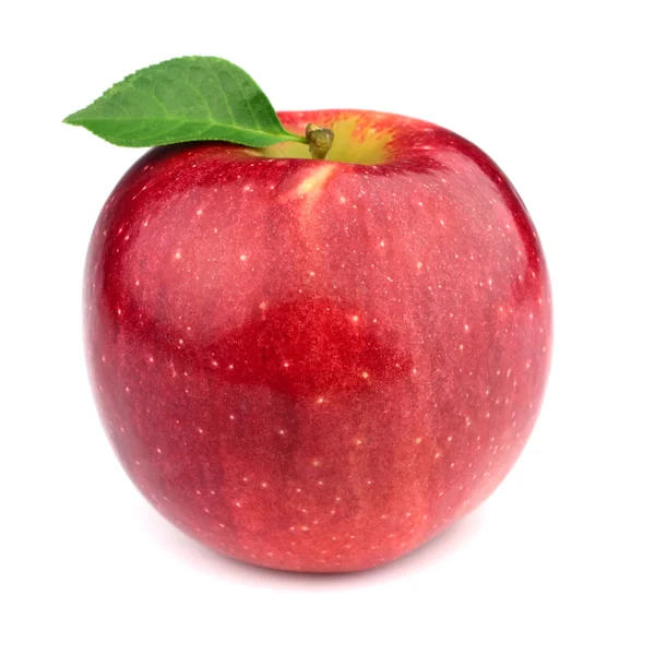 Ώριμο μήλο με φύλλα — Φωτογραφία Αρχείου