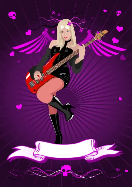 Vector girl with bass guitar — Stock Vector