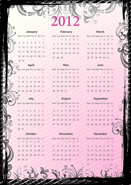 ヨーロッパ ベクトル花汚れたカレンダー 2012 — ストックベクタ