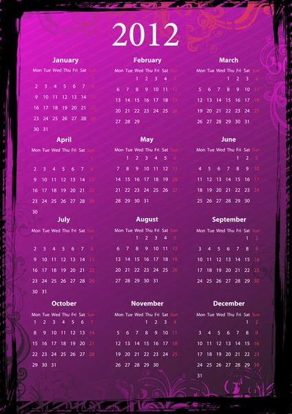 Vector calendário grungy rosa floral europeu 2012 — Vetor de Stock