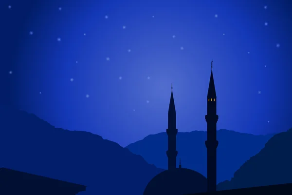Ilustración vectorial de la noche árabe con silueta de mezquita — Vector de stock