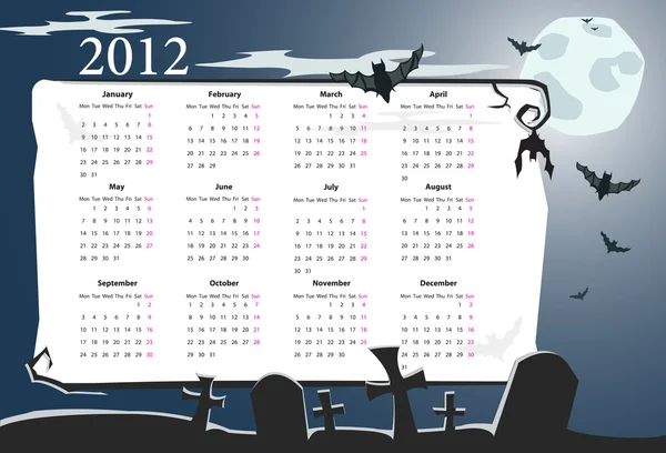 Vector calendário de Halloween 2012 com cemitério — Vetor de Stock