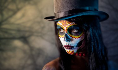 Sugar skull girl in tophat clipart