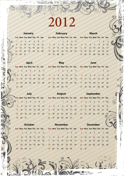 Europeiska vektor grungy kalender 2012 — Stock vektor