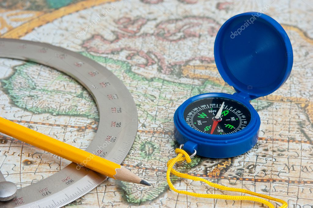 Old map and compass — Stock Photo © Observer #7896976