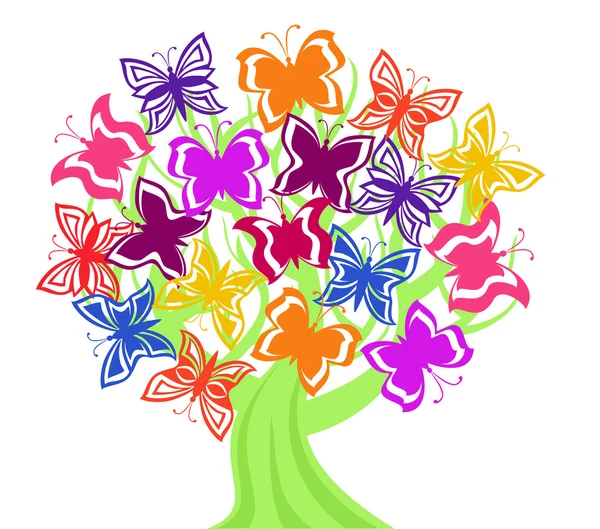蝶のいる木のベクトル図 — ストックベクタ