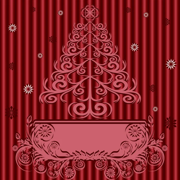 Vectorillustratie van een kerstboom met sieraad op zijde ba — Stockvector