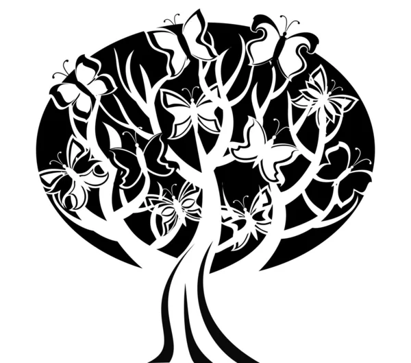 Ilustração vetorial de uma árvore com borboletas —  Vetores de Stock