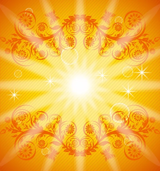 Ilustración vectorial de un fondo floral naranja con adorno — Vector de stock