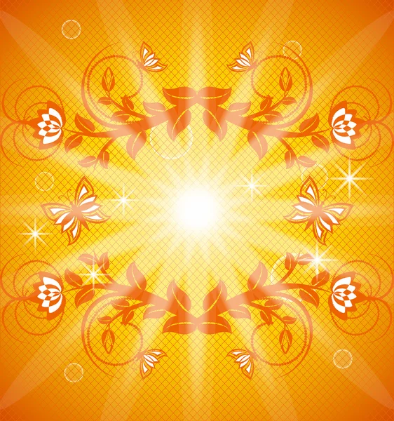 Vektorové ilustrace oranžové květinové pozadí s ornamenty — Stockový vektor