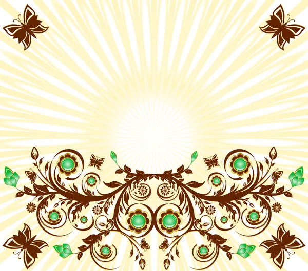 Vector illustration of a floral ornament background with sun and — Stock Vector
