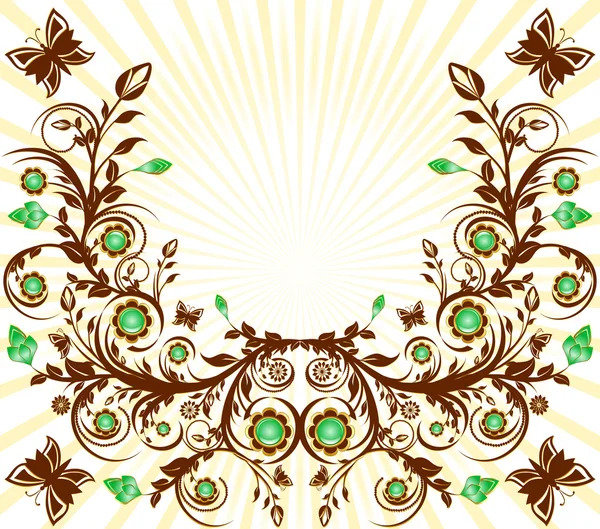 Illustration vectorielle d'un fond d'ornement floral avec soleil et — Image vectorielle
