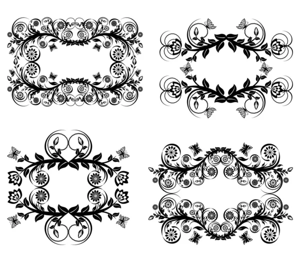 Illustration vectorielle d'un ensemble de cadres floraux noirs isolés sur — Image vectorielle