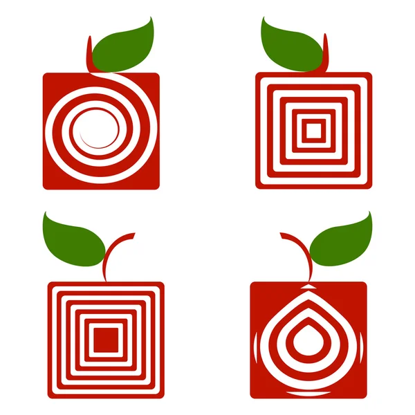 Ilustração vetorial de um conjunto de maçãs quadradas isoladas em branco — Vetor de Stock