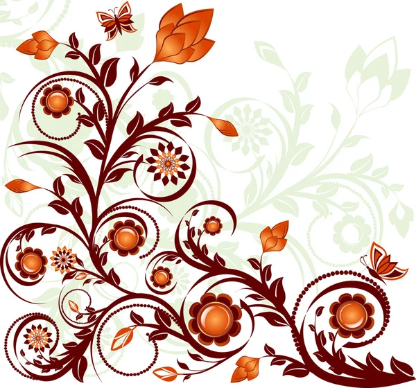Ilustração vetorial de um ornamento floral com borboletas — Vetor de Stock