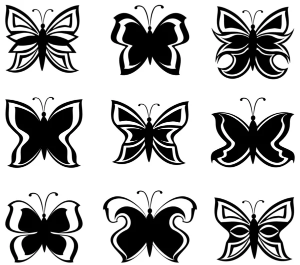 Vector illustration of a collection black and white butterflies — Stock Vector