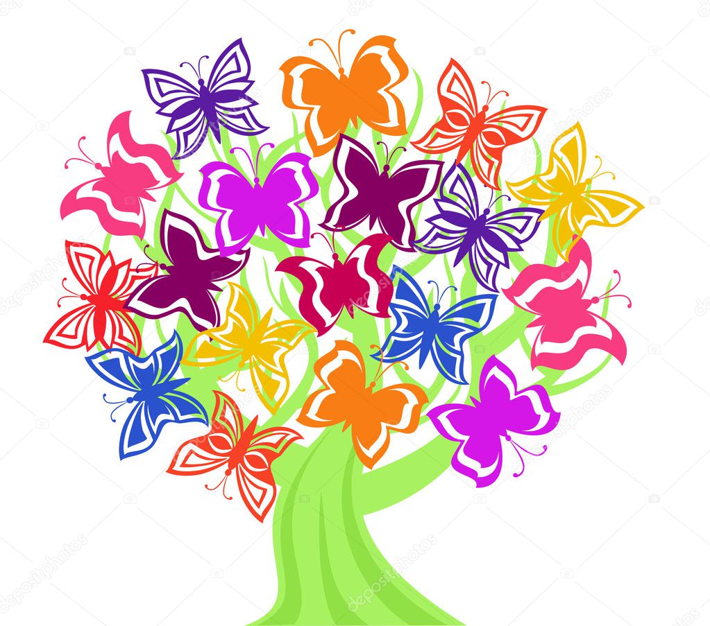 Vector illustration of a tree with butterflies — Stock Vector ...