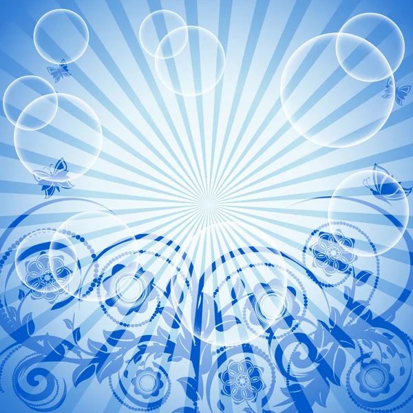 Illustration vectorielle d'un fond floral bleu avec ornement et — Image vectorielle