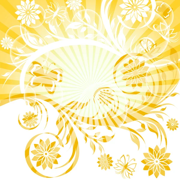 Illustrazione vettoriale di un ornamento floreale soleggiato con farfalla. E. — Vettoriale Stock