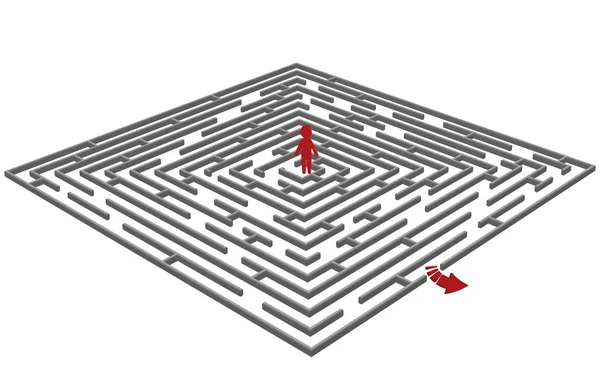 Vector illustration of a labyrinth/maze with a man in center — Stock Vector