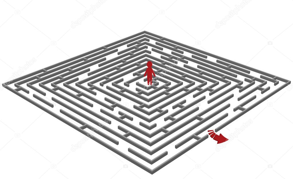 Vector illustration of a labyrinth/maze with a man in center