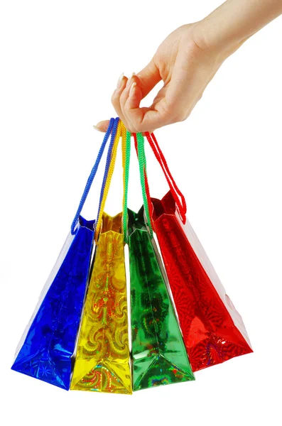 Shopping tassen in de hand — Stockfoto