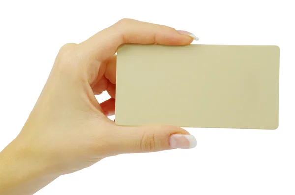 Üres kártya a kézben — Stock Fotó