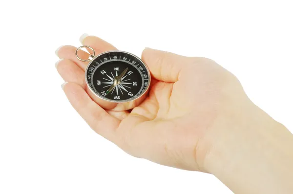 Kompas i hånden - Stock-foto