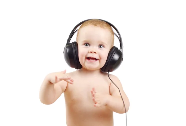 Baby with headphone Stock Photo