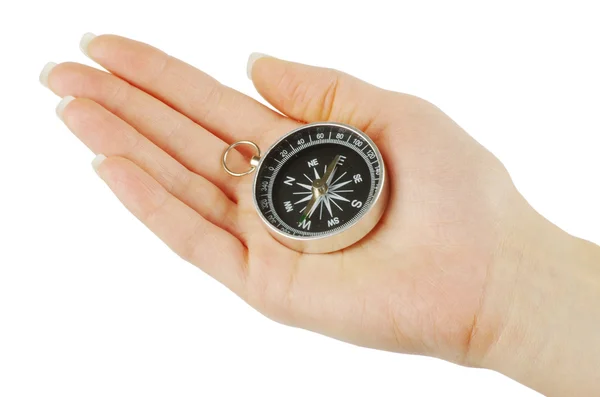 Kompas i hånden - Stock-foto