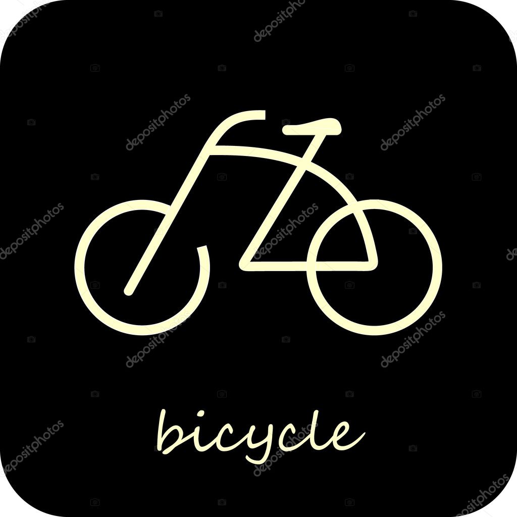 Bike - isolated vector icon on black background. Design element - button. Sign. Can be used as logotype or symbol.