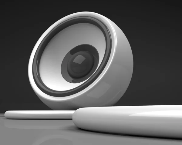 Vita högtalare med kabel över grå bakgrund — Stockfoto