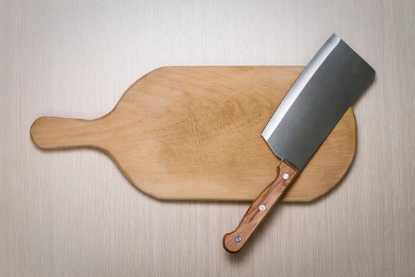Kés és a daraboló-board használt állapotban — Stock Fotó