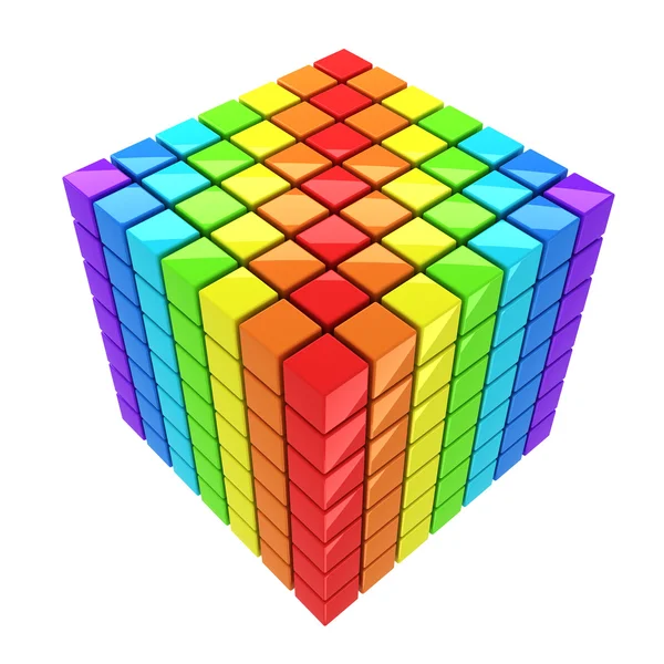 Szivárvány színű kocka elszigetelt fehér háttér spektrum fölött — Stock Fotó