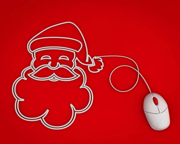 Santa sonriente representado con el cable del ratón de la computadora sobre rojo —  Fotos de Stock