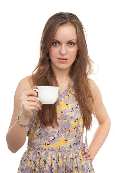 Bir fincan kahve ile kız — Stok fotoğraf