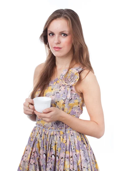 Bir fincan kahve ile kız — Stok fotoğraf