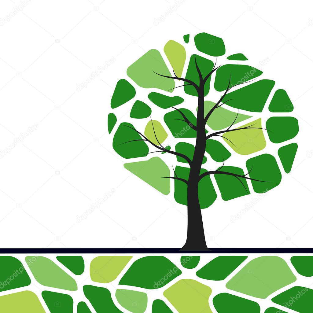 Tree illustration with green leafs. Nature symbol graphic design