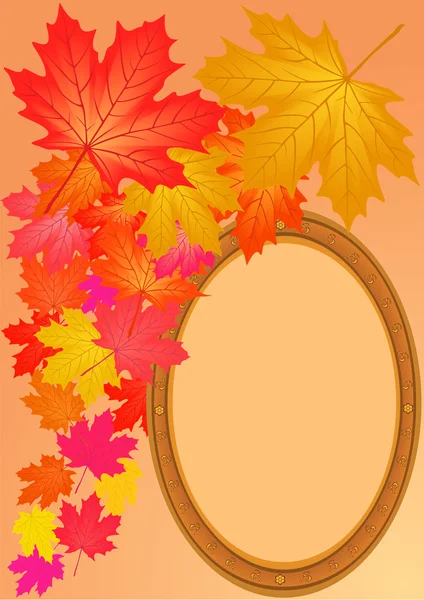 Autumn maple leaves and wooden framework. — Stockfoto