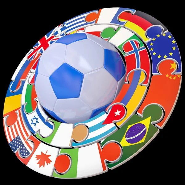 Piłka nożna i zestaw flag — Zdjęcie stockowe